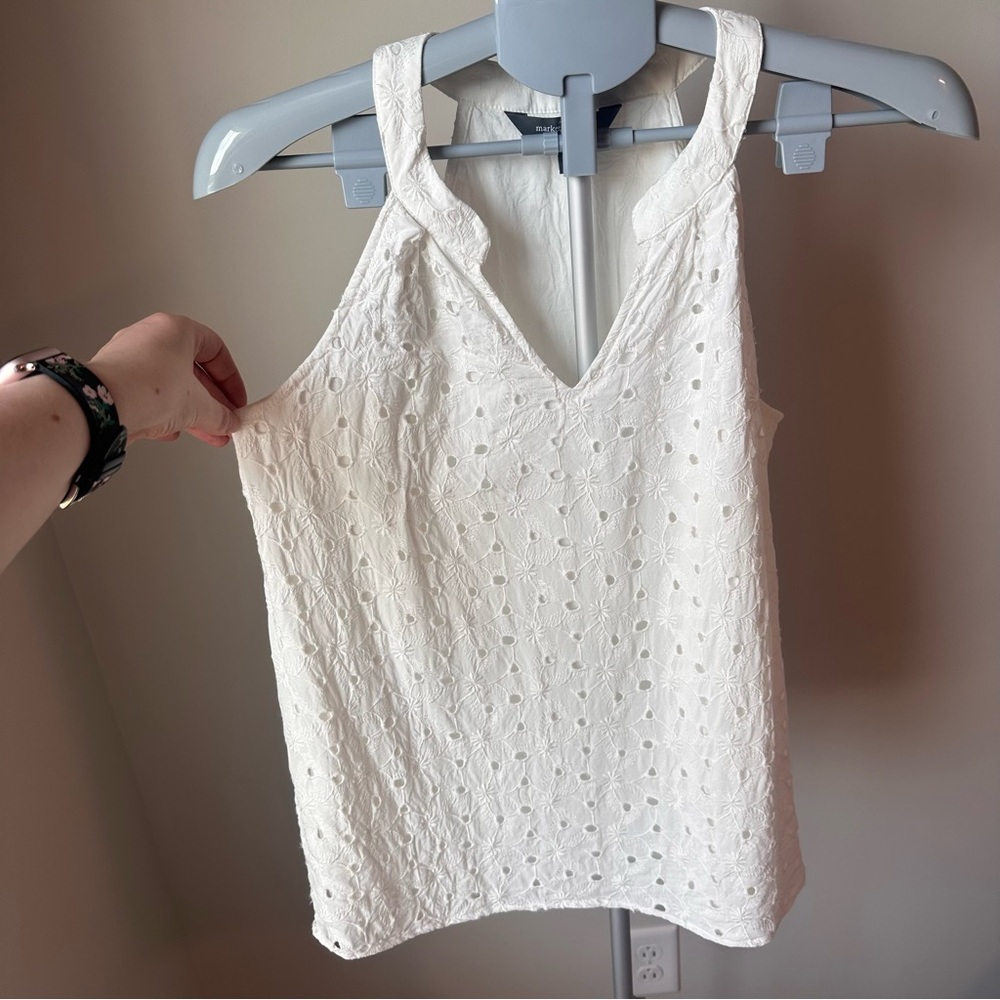 Market & Spruce White Eyelet Halter Top M | Bridal Shower Bachelorette - Picture 3 of 10